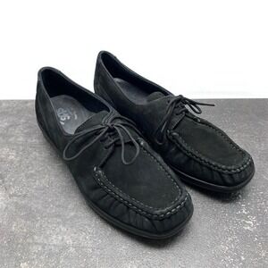 SAS Petra Black Suede Lace Up Loafers Women's US 8M Comfort Moccasin Shoes USA